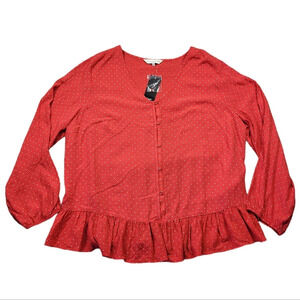 Casual Collection by F&F Polka Dot Top Flowy Button-up Red Coquette Ruffle